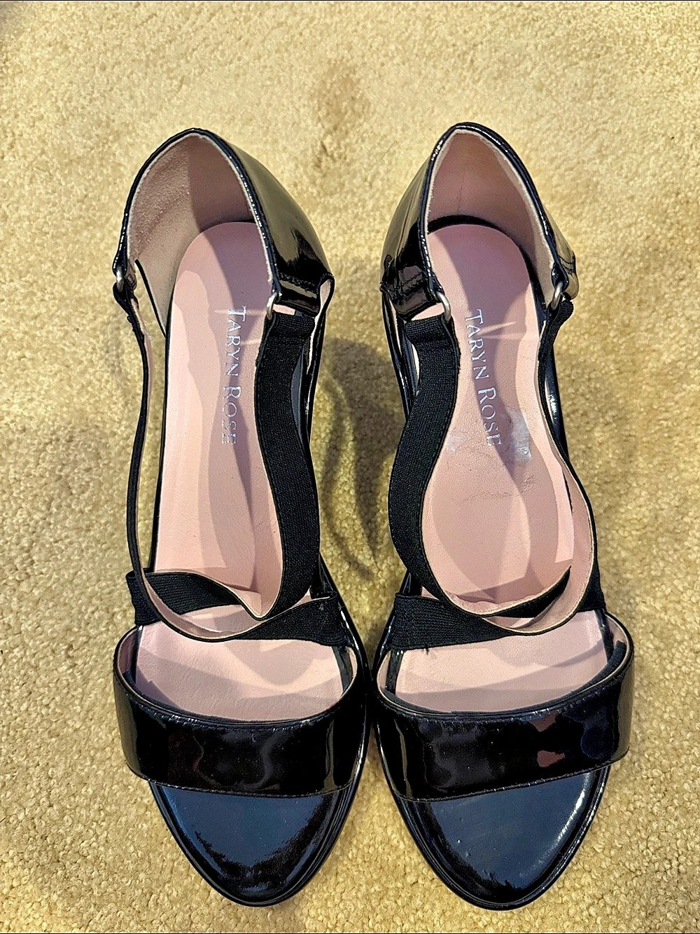 Taryn Rose Black Patent Wedge Sandals